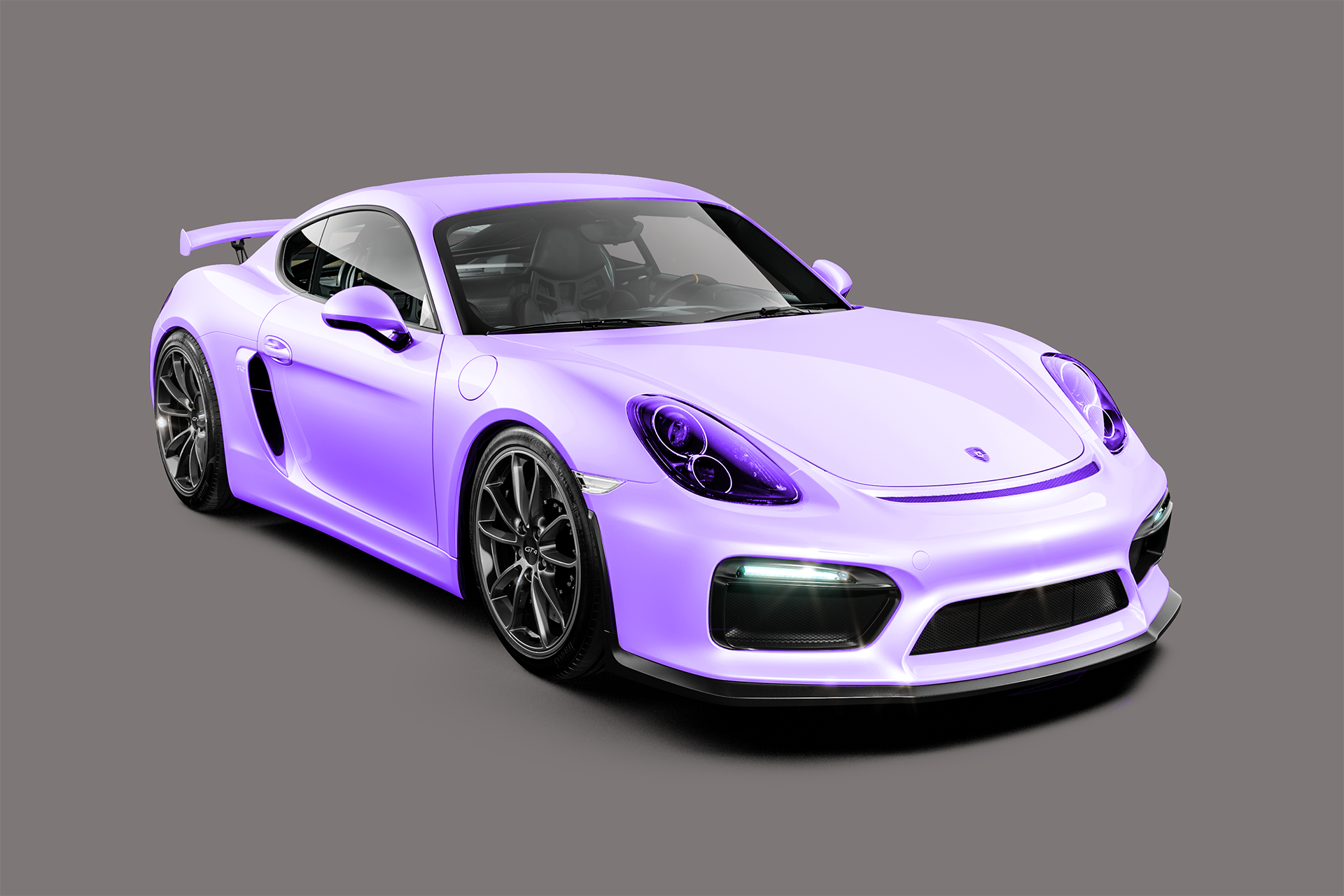 A purple porsche 911 gt4 rs is on a gray background.