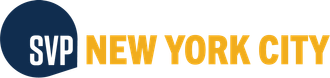 SVP New York City logo: dark blue circle with white