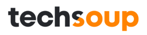 TechSoup logo. Black "techs" text, orange "oup" with a black shadow effect.