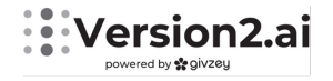 Version2.ai logo with a series of gray dots and text "Version2.ai powered by givzey".
