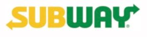 Um logotipo de metrô amarelo e verde em um fundo branco