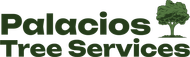 A logo for palacio 's tree services with a tree in the middle