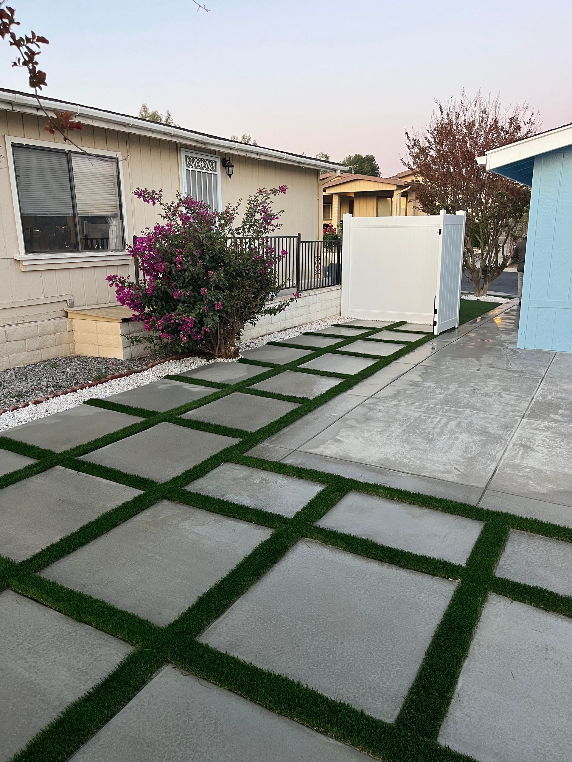 Concrete Work, Concrete Walkway Installation, Vinyl Fence Installation, Artificial Grass Installation, Decorative Rock Install