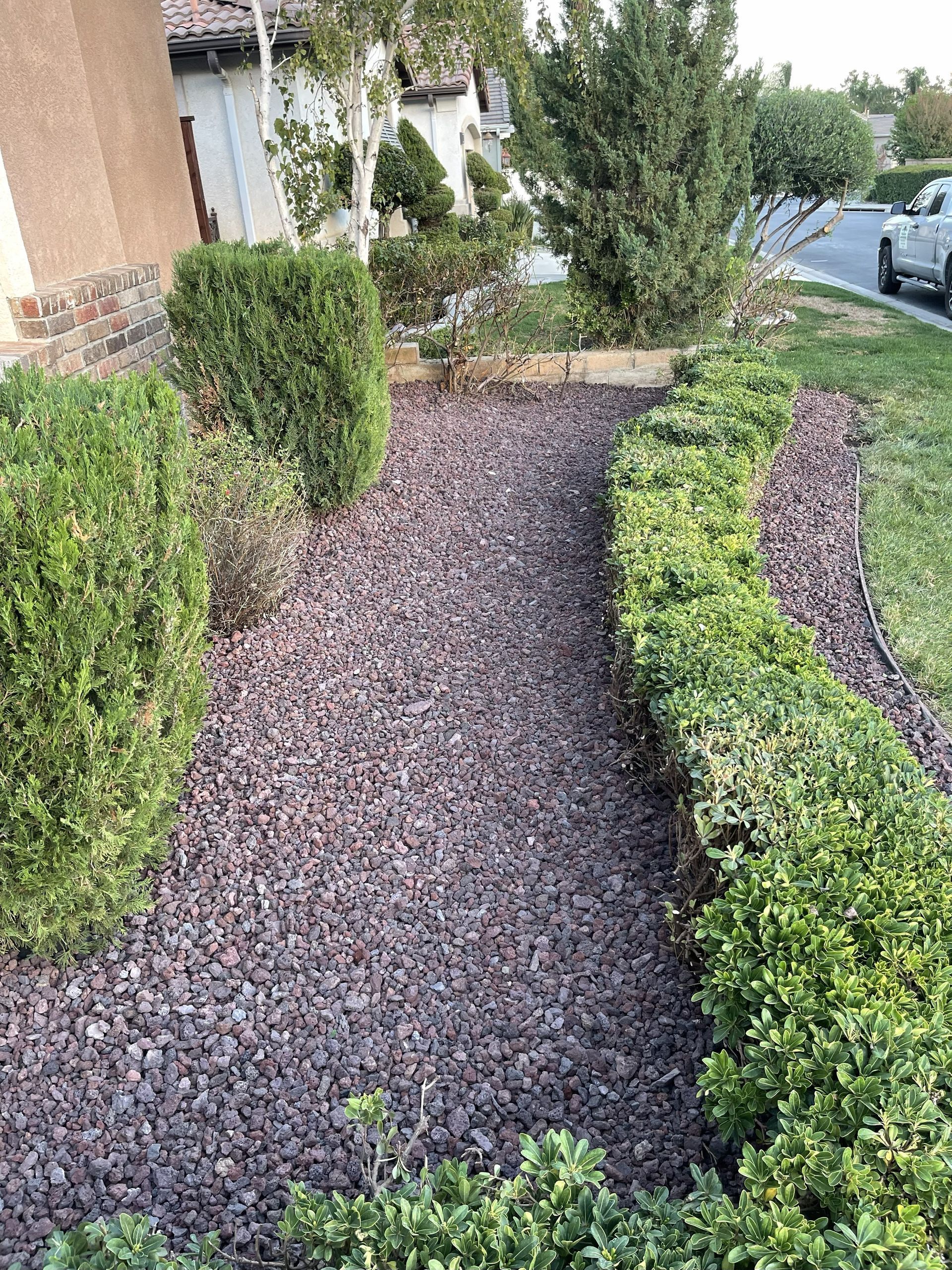 Lava Rock Installation, Low Maintenance Landscaping, Weed Reduction, Drainage Improvement, Front Yard Refresh