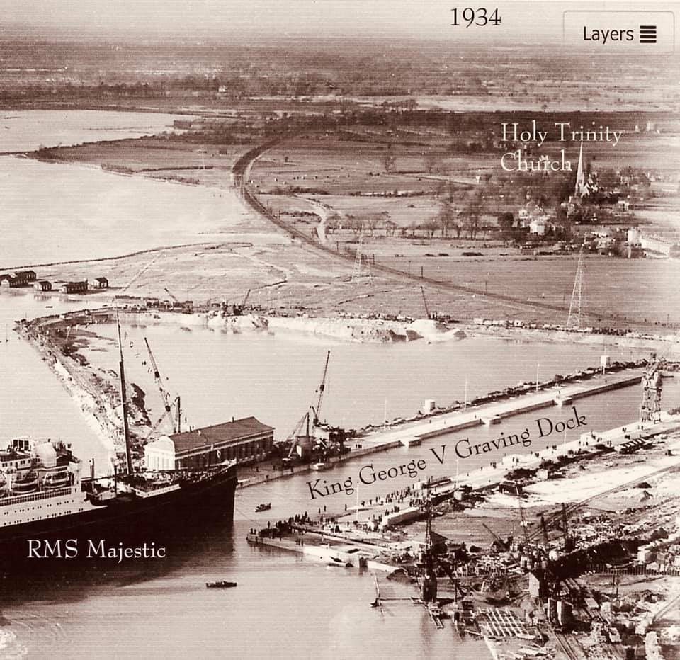 A black and white photo of king george v graying dock in 1934