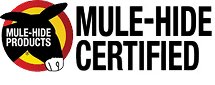 Mule-Hide Products Certified logo with black and red text on a white background