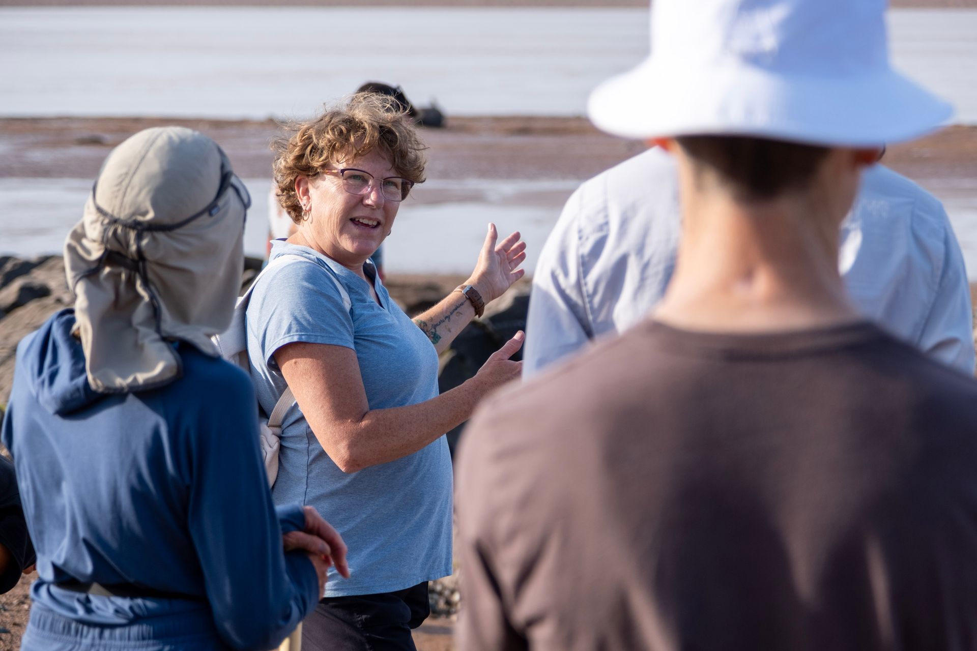 Shoregirl Adventures, Denise Thompson is guiding an ocean floor tour on the bay of fundy.