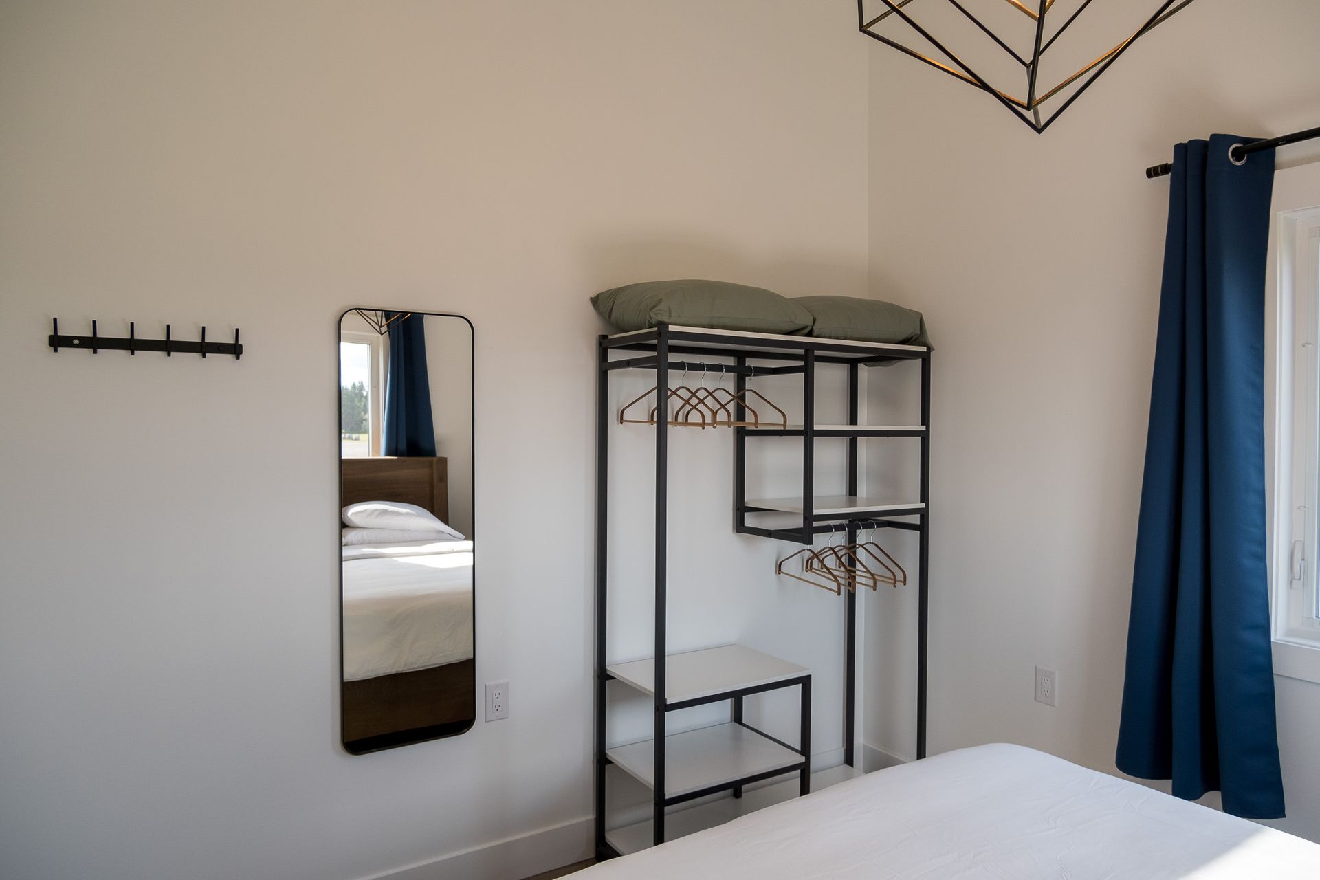 bedroom closet organizer and mirror