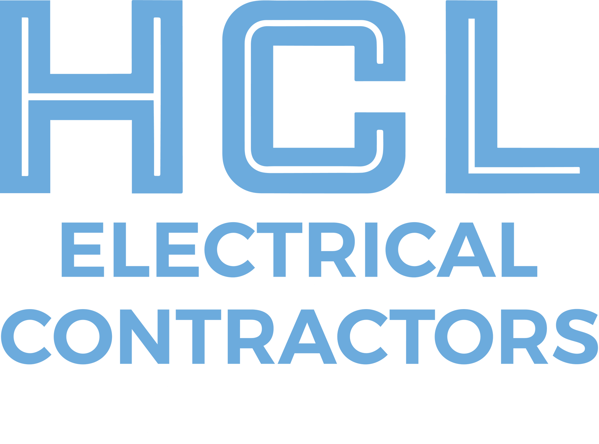 The logo for hcl electrical contractors is blue and white.