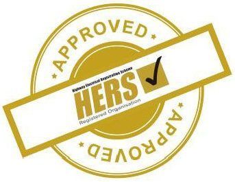 Gold “HERs” approved badge with a checkmark and circular stamp design