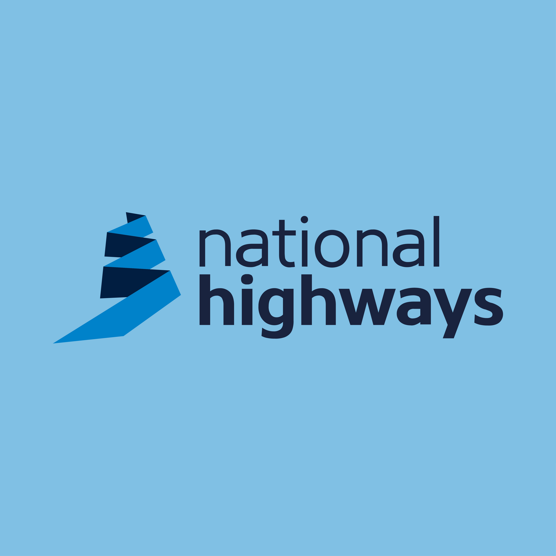 The logo for highways england is blue and black and looks like a winding road.