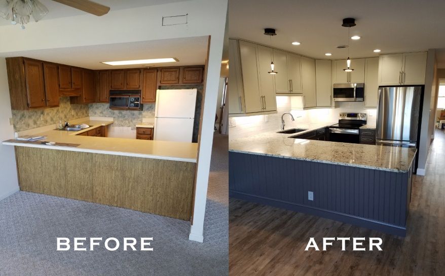 Before and after kitchen renovation. The