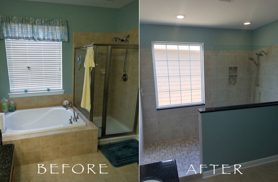 Bathroom before and after remodel. The
