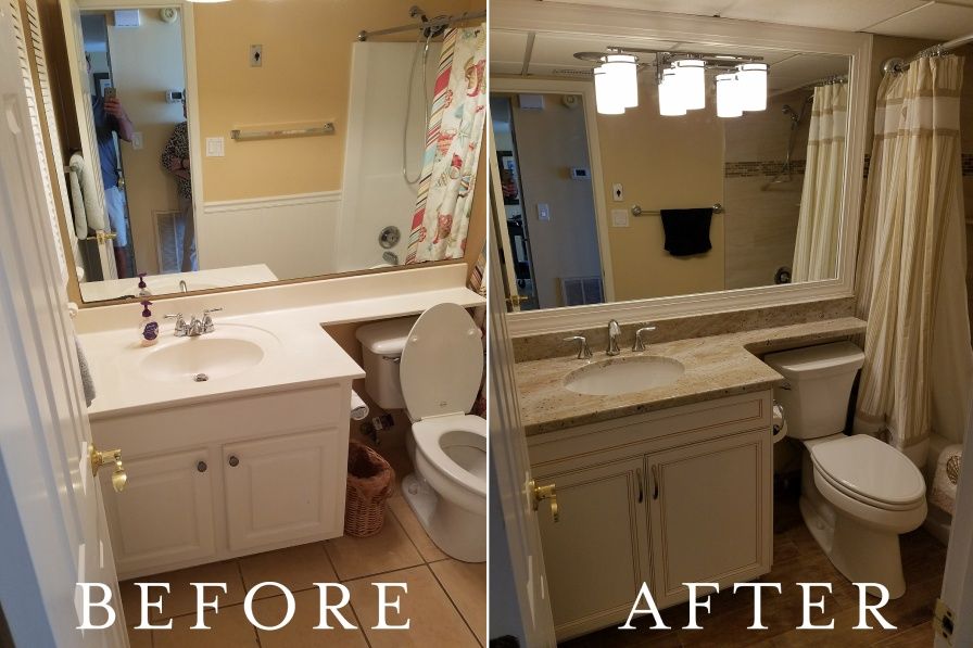 Bathroom renovation before-and-after comparison. The