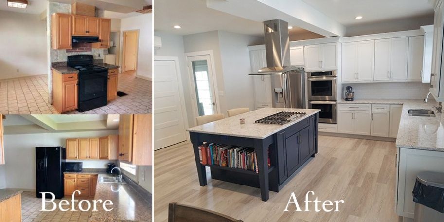 Before and after kitchen renovation. The