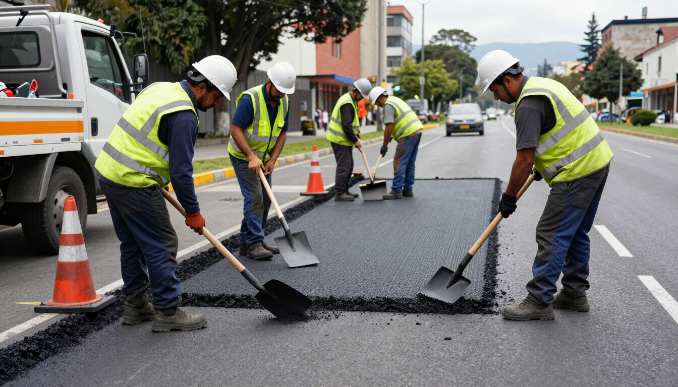 Un equipo de trabajadores viales con chalecos reflectantes