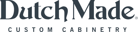 Dutch Made Custom Cabinetry logo in dark gray with a light blue line accent