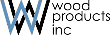 Wood Products Inc. logo with stylized blue and black “W” and black text