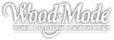 WoodMode Fine Custom Cabinetry logo in white script on a gray background