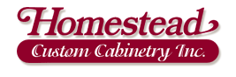 Homestead Custom Cabinetry Inc. logo in burgundy script on a white background