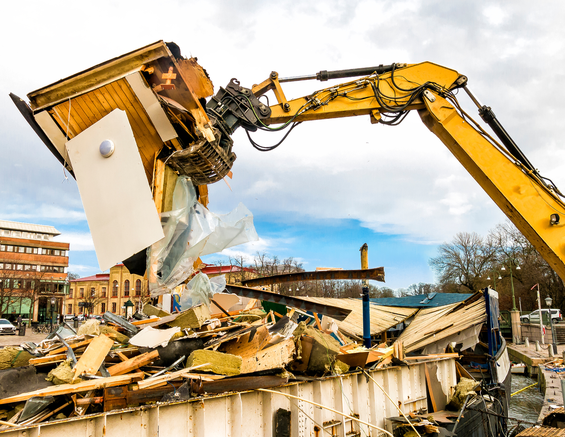 Heavy demolition equipment at work