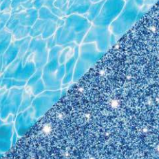 Blue pool water beside a glittering blue mosaic tile edge