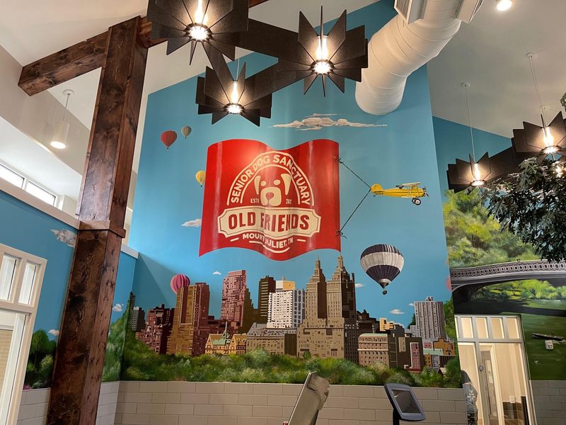 There is a mural on the wall that says old timers