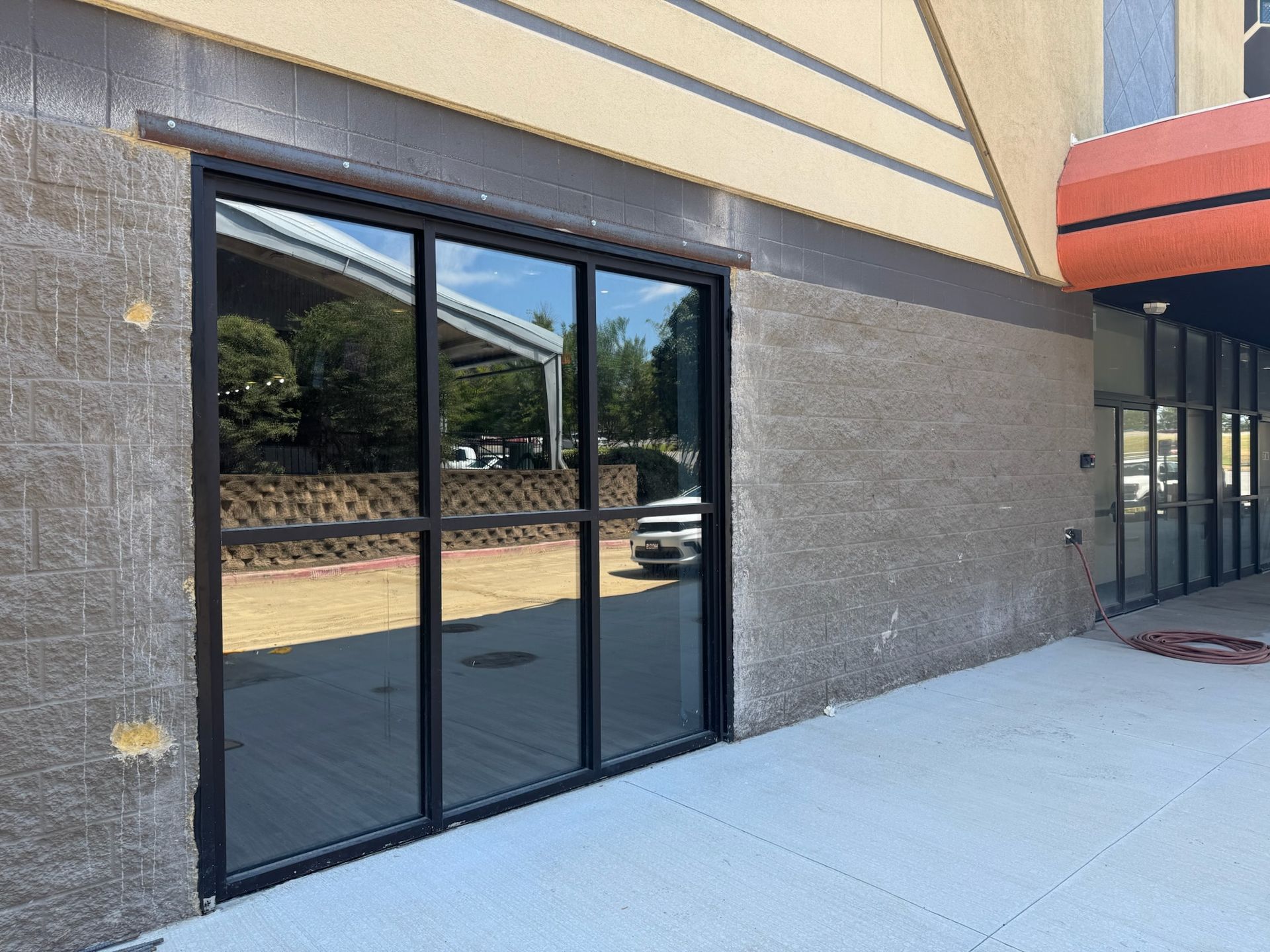 Newly installed commercial storefront glass