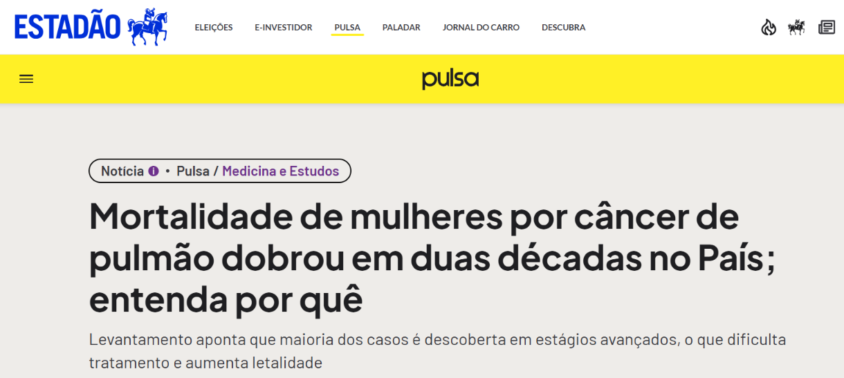 Mortalidade de mulheres por câncer de pulmão dobrou em duas décadas no País; entenda por quê