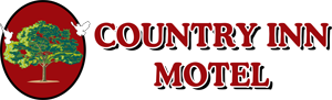 A logo for the country inn motel with a tree on it