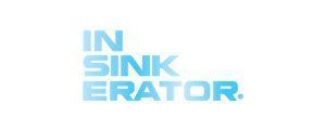 The logo for in sink erator is blue and white.