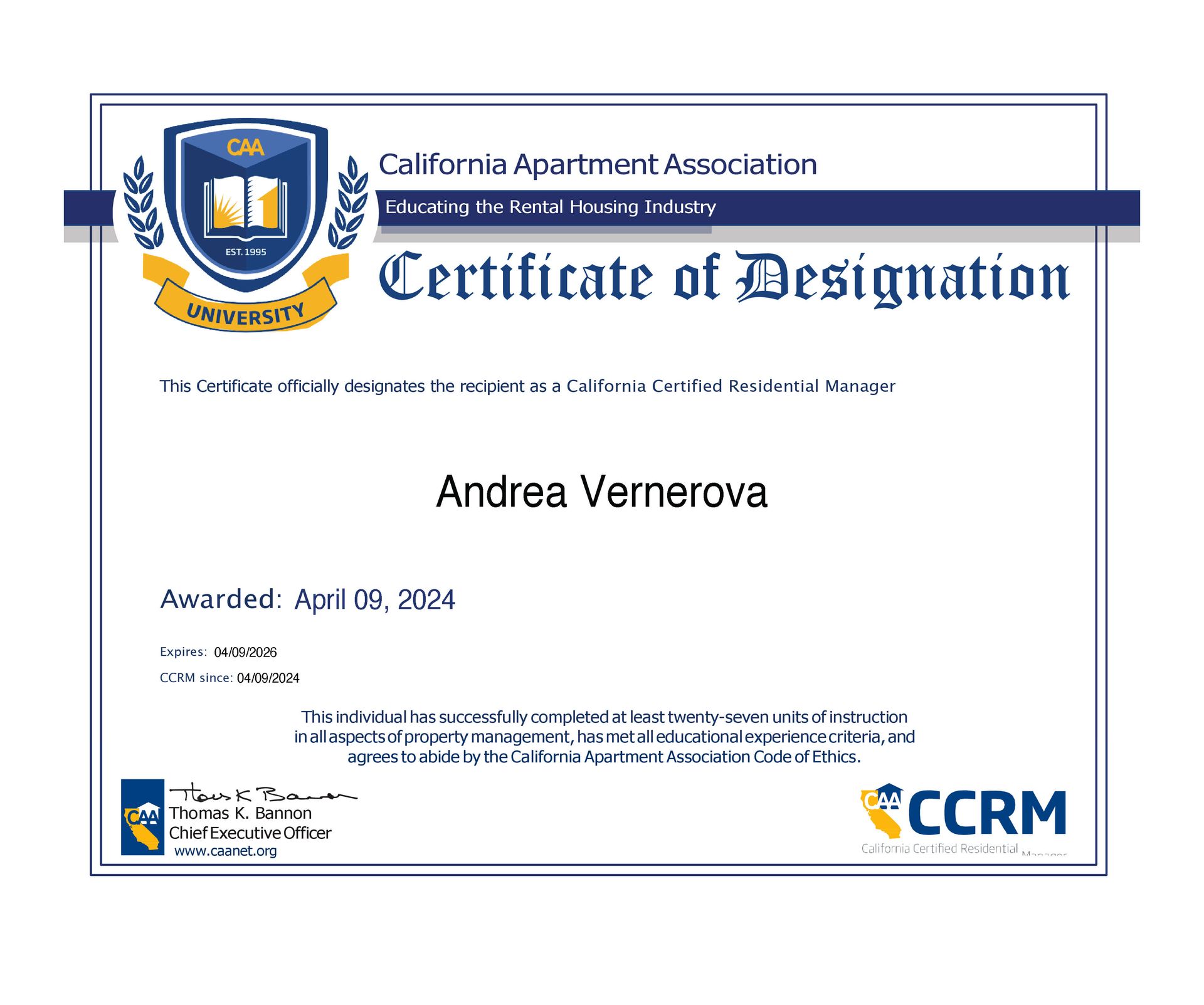 Andrea's Certificate of Designation