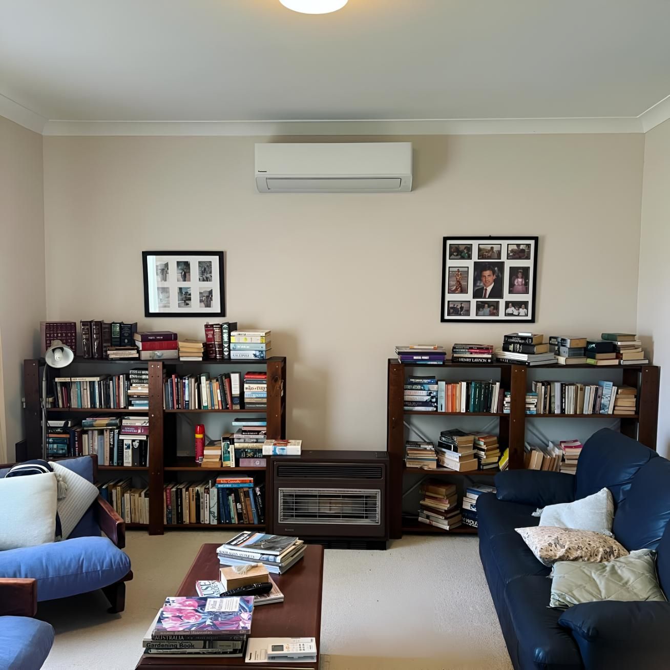 Living Room Filled With Furniture and Bookshelves — Kiama Air Conditioning in Albion Park Rail, NSW