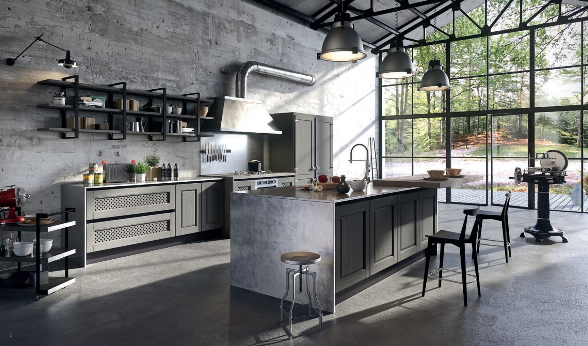 Sala da pranzo: tavolo con quattro sedie, tappeto, credenza, grande specchio e una finestra.