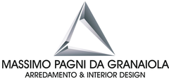 Logo per Massimo Pagni da Graniola: disegno astratto a forma di triangolo con nome dell'azienda e testo