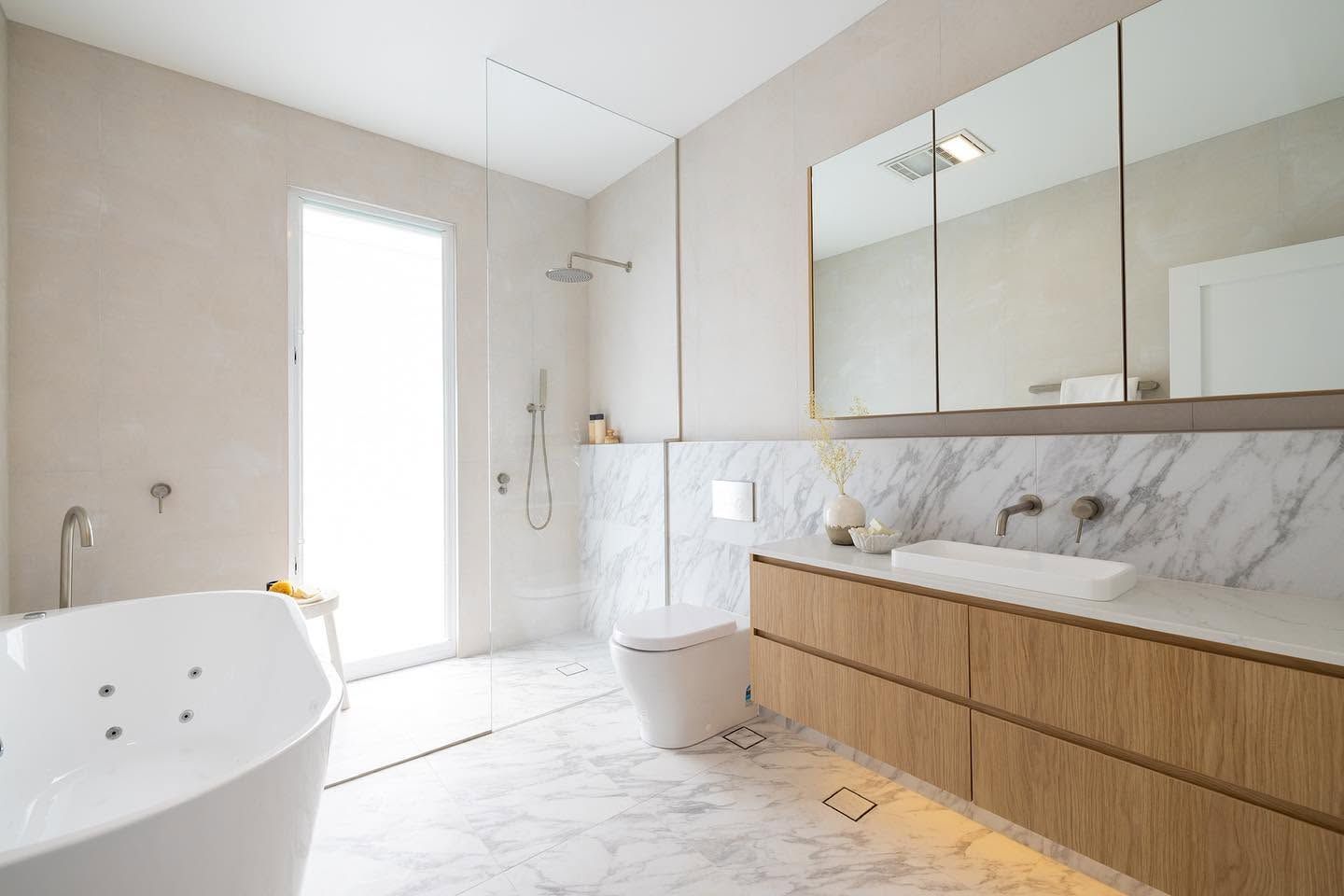 Bright Modern Bathroom With Freestanding Tub — Blue Horizon Projects in Berkeley Vale, NSW