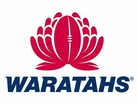 Waratahs logo: Red Waratah flower with a rugby ball shape in the center,