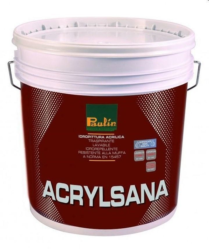 Un secchio di vernice Acrylsana con manico