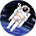 Astronaut in white spacesuit floats in space against a dark starry backdrop. Earth visible below.