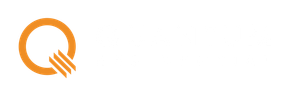 Orange letter Q with diagonal lines.