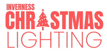 Inverness Christmas Lighting logo in red and white with a stylized tree in the word “Christmas”