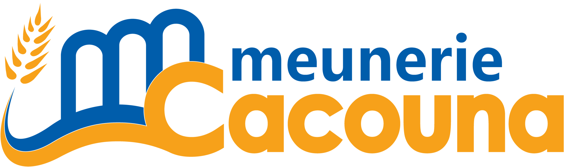 A blue and orange logo for meunerie cacouna