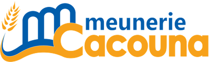 A blue and orange logo for meunerie cacouna