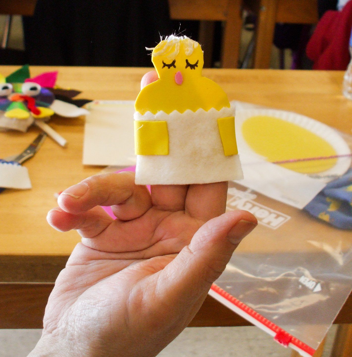 baby chick finger puppet built at our workshop
