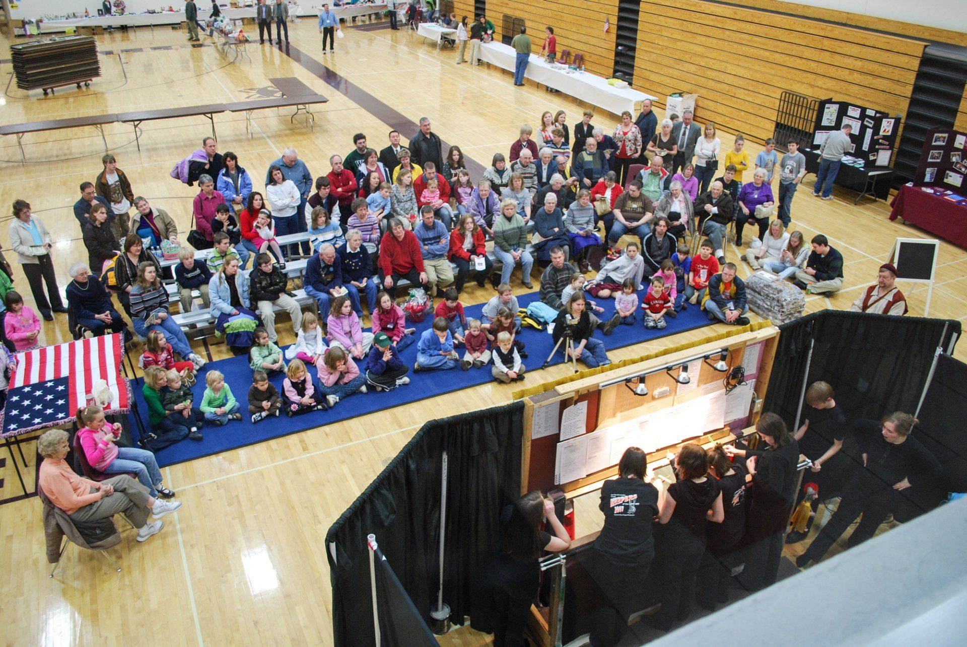 overhead view of puppet stage and audience