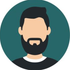 Avatar stylisé avec des cheveux foncés et une barbe sur un fond circulaire turquoise