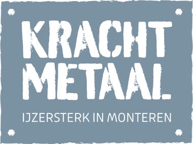 Logo: "KRACHT METAAL" in white on a blue-gray rectangle. "IJZERSTERK IN MONTEREN" in smaller white text.