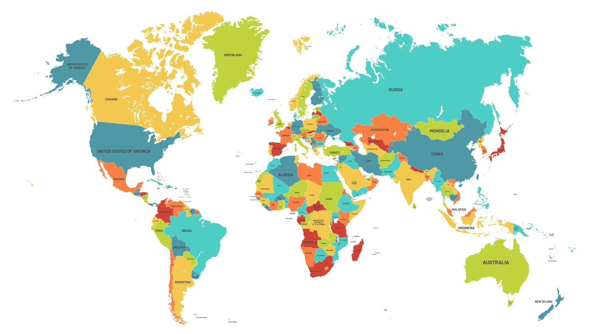 the map of the world with countries mapped in different colors.