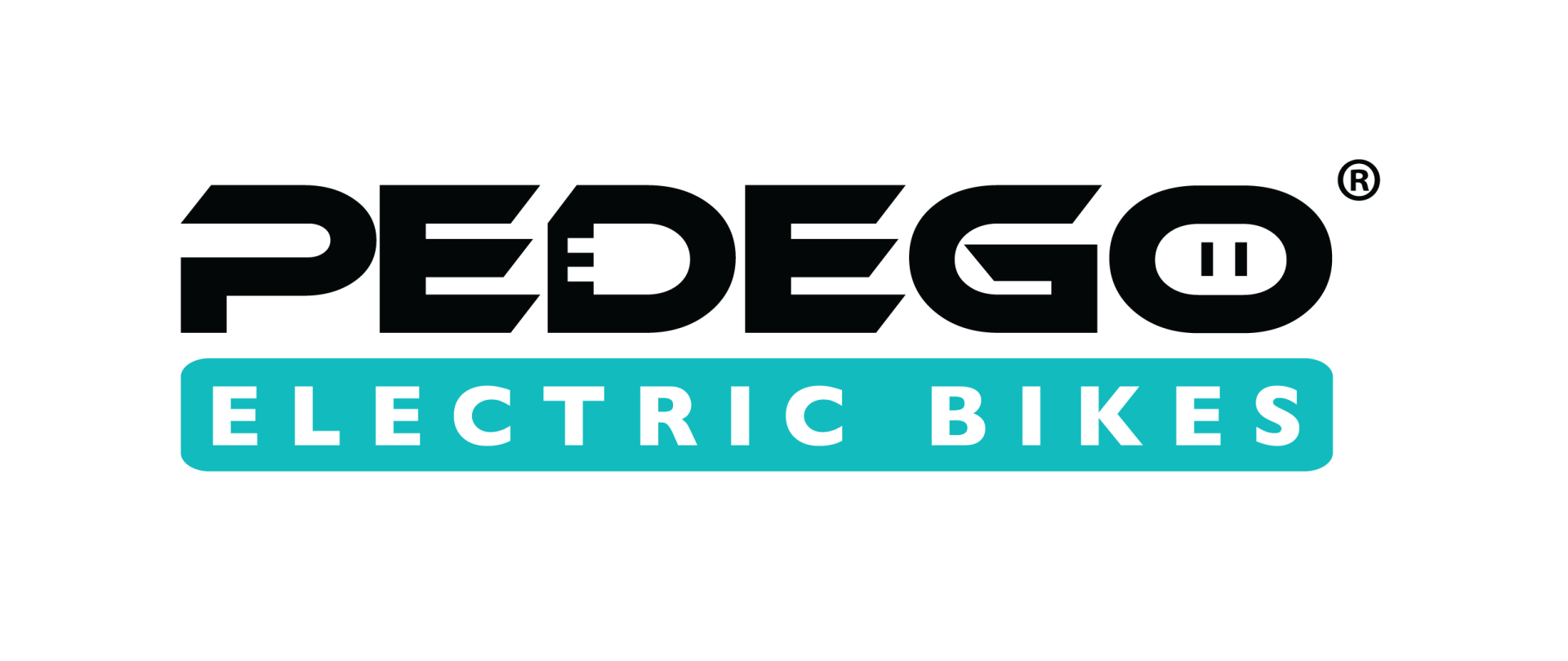PEDEGO Electric Bikes logo in black and teal on a white background