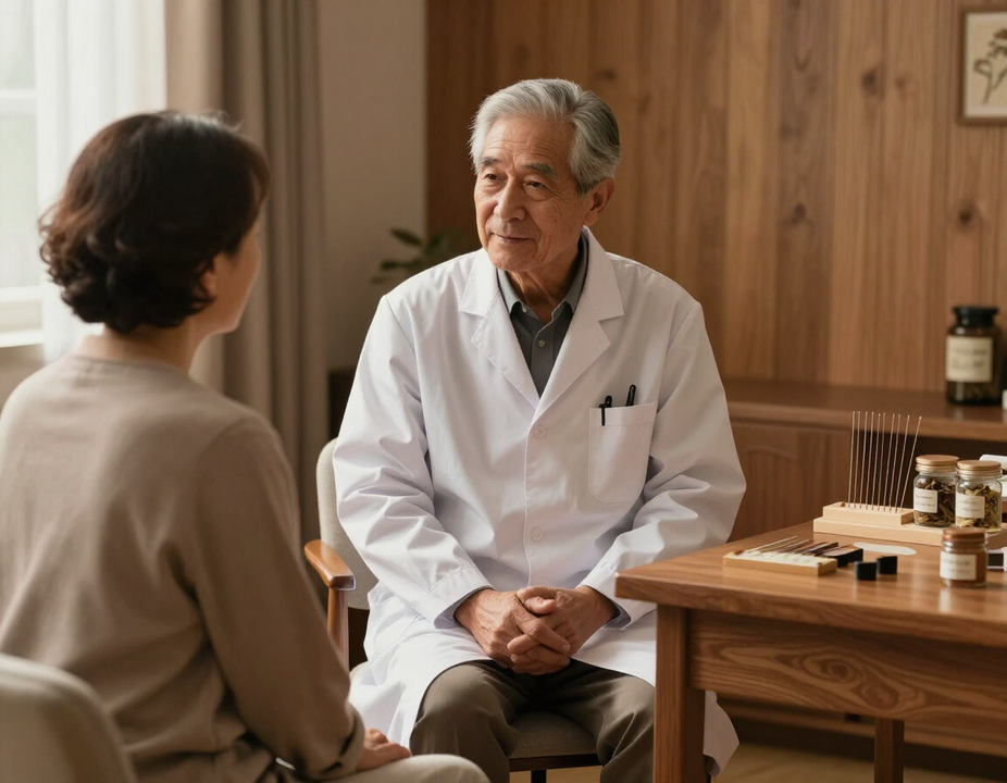 Practitioner consulting with a patient in a treatment room